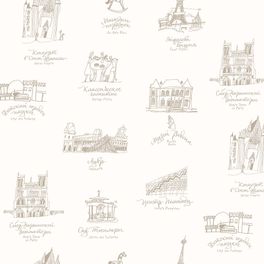 Архитектурные рисунки домиков на белых широких обоях "Reves de Paris" арт.D4 001 из коллекции Bon Voyage, Milassa для детской мальчика